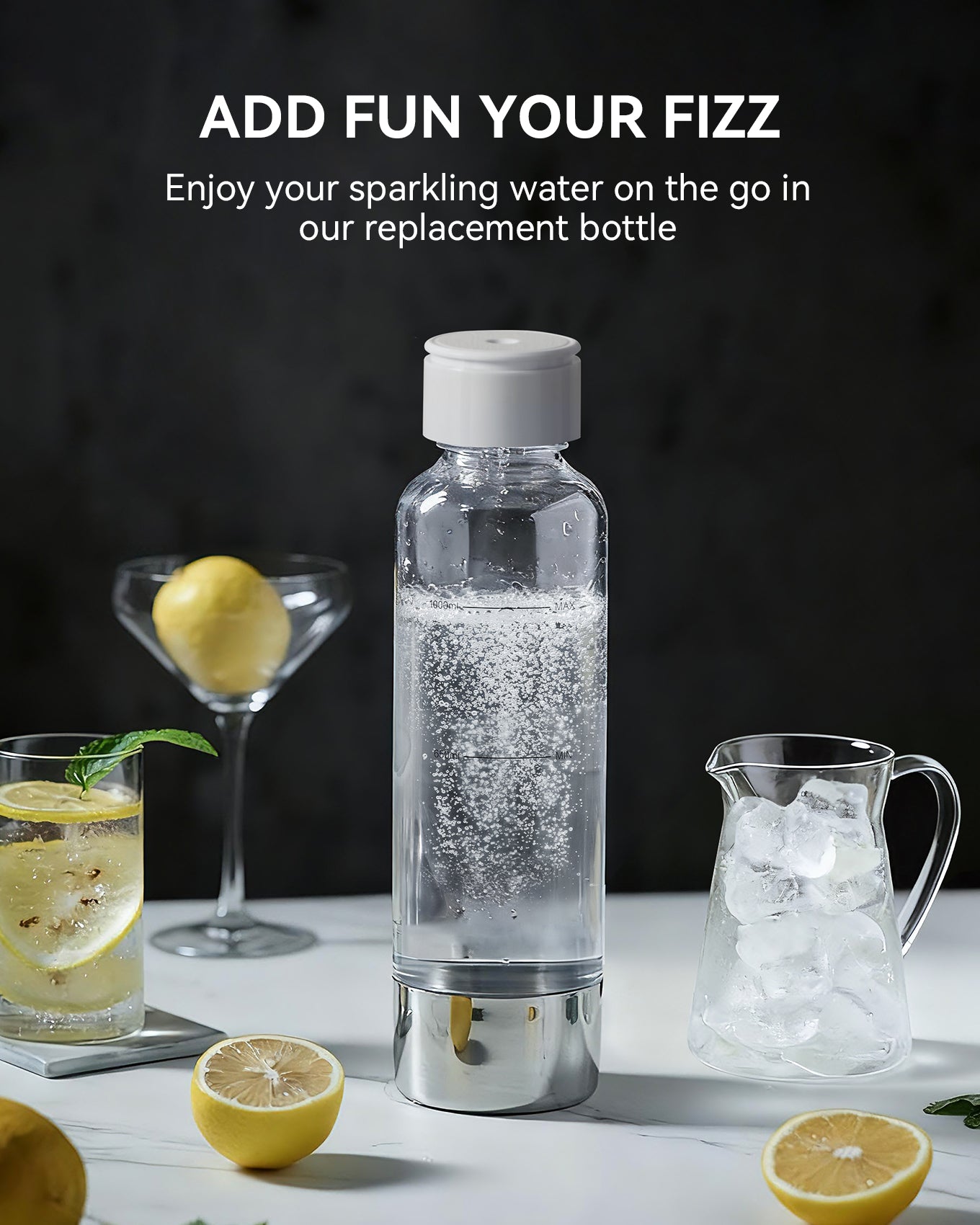 MOKKOM Soda Maker Bottle, 1L Reusable Sparkling Water Bottles, BPA Free PET Carbonating Bottles, Replacement Bottle Compatible Sparkling Water Maker