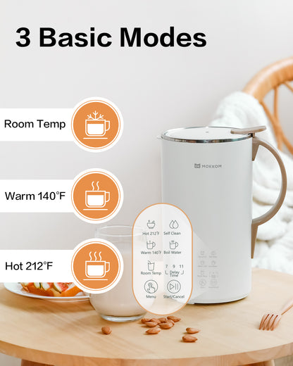 MOKKOM Automatic Nut Milk Maker, 20 oz Soy Milk Maker, Homemade Almond, Oat, Coconut, Soy, Plant-Based Milk and Dairy Free Beverages, Almond Milk Maker with Delay Start/Boild Water/Self Clean