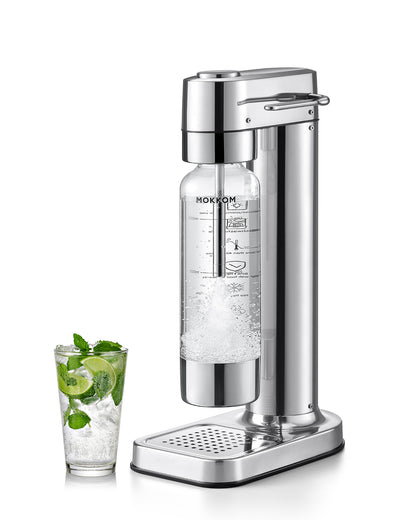 MOKKOM Sparkling Water Maker, Soda Maker with 1L PET Carbonating Bottle, Soda Streaming Machine and Beverage Carbonator, Compatible with 60L CO2 Carbonator (NOT Included) - Stainless Steel