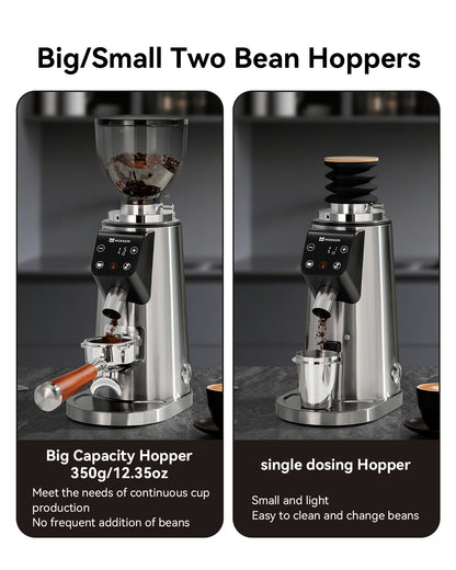 MOKKOM Professional 64mm Flat Burr Coffee Grinder with 100 Grind Settings, All-Metal Stainless Steel Body, Coffee Bean Grinder with Adjustable Electronic Timer, Anti-Static, LED Display