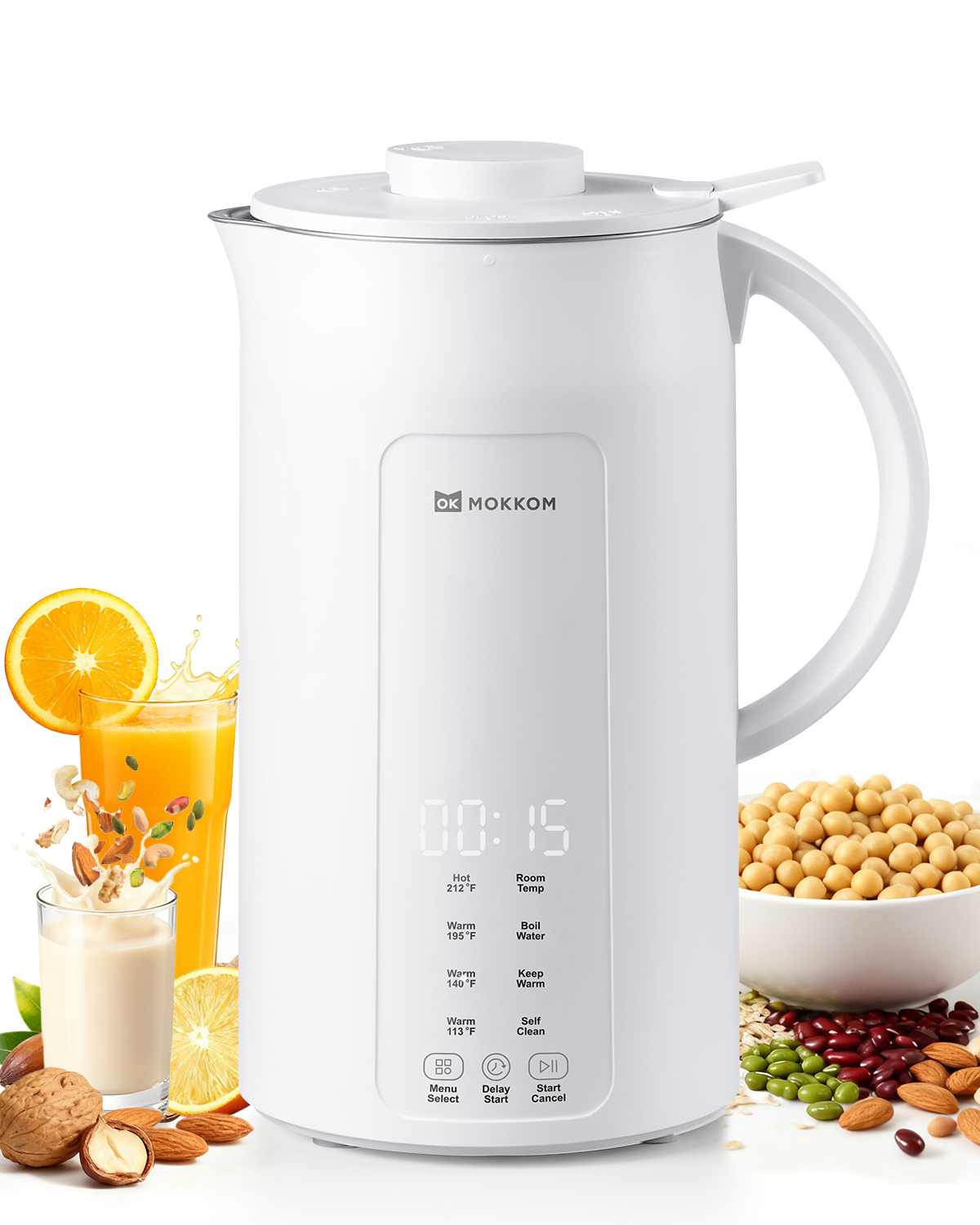 MOKKOM 9 in 1 Nut Milk Maker, 42oz Automatic Almond Milk Machine for Homemade Plant-Based Milk, Oats, Soy, Dairy Free Beverages, Soy Milk Maker with Delay Start/Keep Warm/Self-Cleaning/Boiling