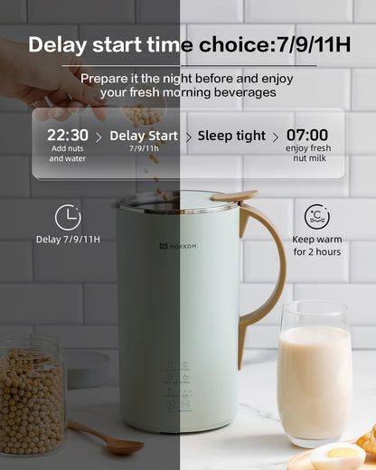 MOKKOM Automatic Nut Milk Maker, 20 oz Soy Milk Maker, Homemade Almond, Oat, Coconut, Soy, Plant-Based Milk and Dairy Free Beverages, Almond Milk Maker with Delay Start/Boild Water/Self Clean