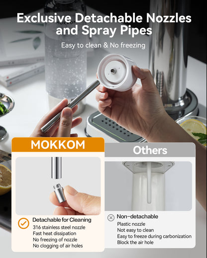 MOKKOM Sparkling Water Maker, Soda Maker with 1L PET Carbonating Bottle, Soda Streaming Machine and Beverage Carbonator, Compatible with 60L CO2 Carbonator (NOT Included) - Stainless Steel