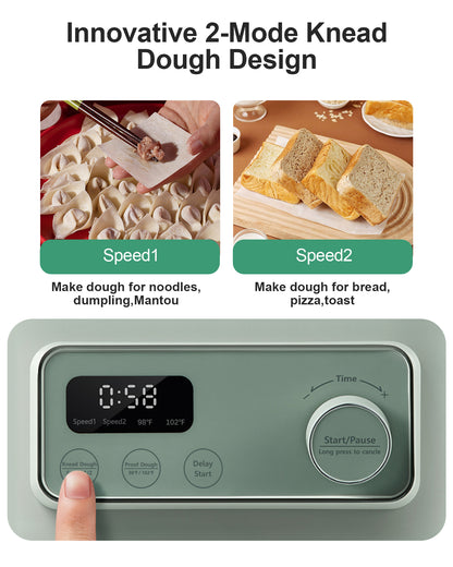 MOKKOM Electric Dough Maker with Proof Dough Function, Microcomputer Timing, 6.34Qt 304 Stainless Steel Bowl, Household Dough Maker Kitchen Flour Kneading Machine, Green