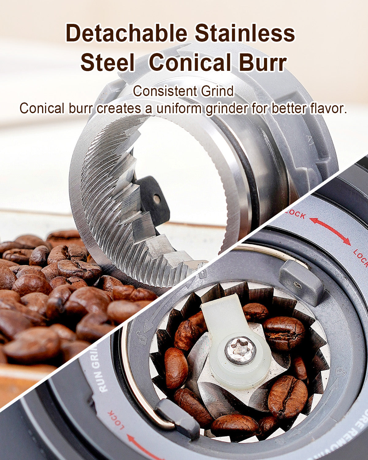 MOKKOM Coffee Grinder with Removable Coffee Scale via Bluetooth Connectivity, Anti-static Conical Burr Coffee Bean Grinder, 31 Precise Settings for Espresso/Drip/Pour Over/Cold Brew/French Press