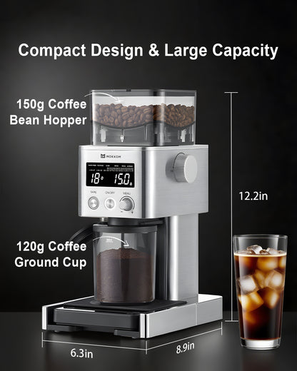 MOKKOM Coffee Grinder with Removable Coffee Scale via Bluetooth Connectivity, Anti-static Conical Burr Coffee Bean Grinder, 31 Precise Settings for Espresso/Drip/Pour Over/Cold Brew/French Press