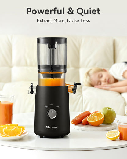 MOKKOM Cold Press Juicer, Updated Large Feed Chute Juice Extractor Machine, High Juice Yield, Slow Masticating Juicer Fit Whole Fruits Vegetables, Black