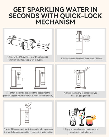 MOKKOM Sparkling Water Maker, Soda Maker with 1L PET Carbonating Bottle, Soda Streaming Machine and Beverage Carbonator, Compatible with 60L CO2 Carbonator (NOT Included) - Stainless Steel