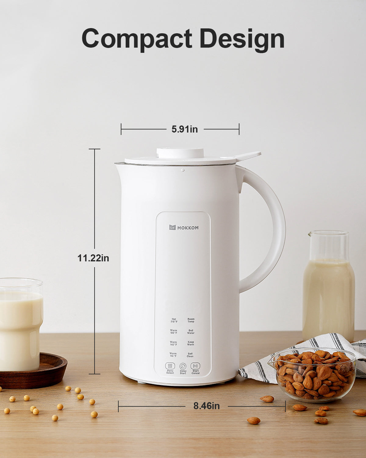 MOKKOM 9 in 1 Nut Milk Maker, 42oz Automatic Almond Milk Machine for H