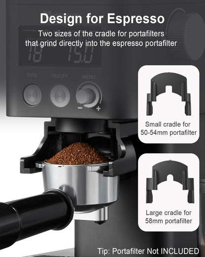 MOKKOM Coffee Grinder with Removable Coffee Scale via Bluetooth Connectivity, Anti-static Conical Burr Coffee Bean Grinder, 31 Precise Settings for Espresso/Drip/Pour Over/Cold Brew/French Press