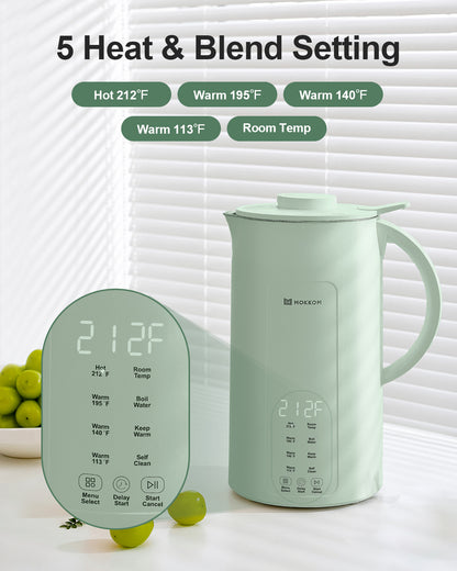 MOKKOM 9 in 1 Nut Milk Maker, 42oz Automatic Almond Milk Machine for Homemade Plant-Based Milk, Oats, Soy, Dairy Free Beverages, Soy Milk Maker with Delay Start/Keep Warm/Self-Cleaning/Boiling