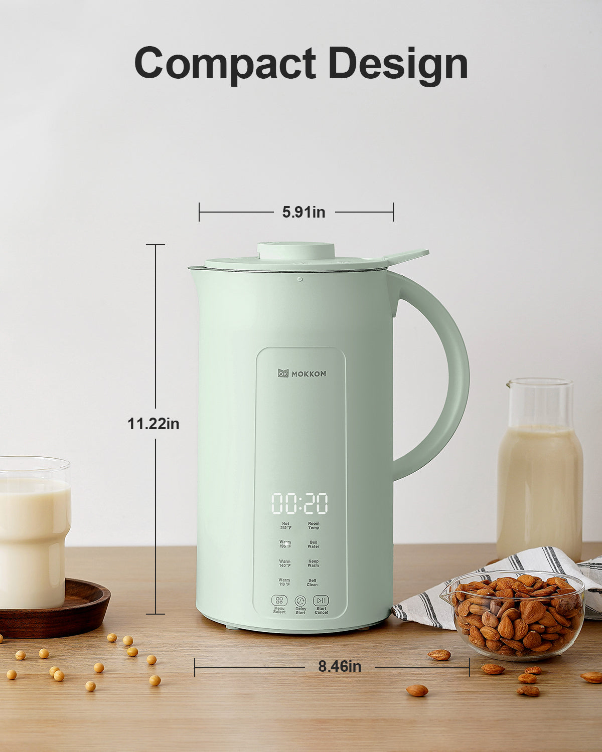 MOKKOM 9 in 1 Nut Milk Maker, 42oz Automatic Almond Milk Machine for Homemade Plant-Based Milk, Oats, Soy, Dairy Free Beverages, Soy Milk Maker with Delay Start/Keep Warm/Self-Cleaning/Boiling