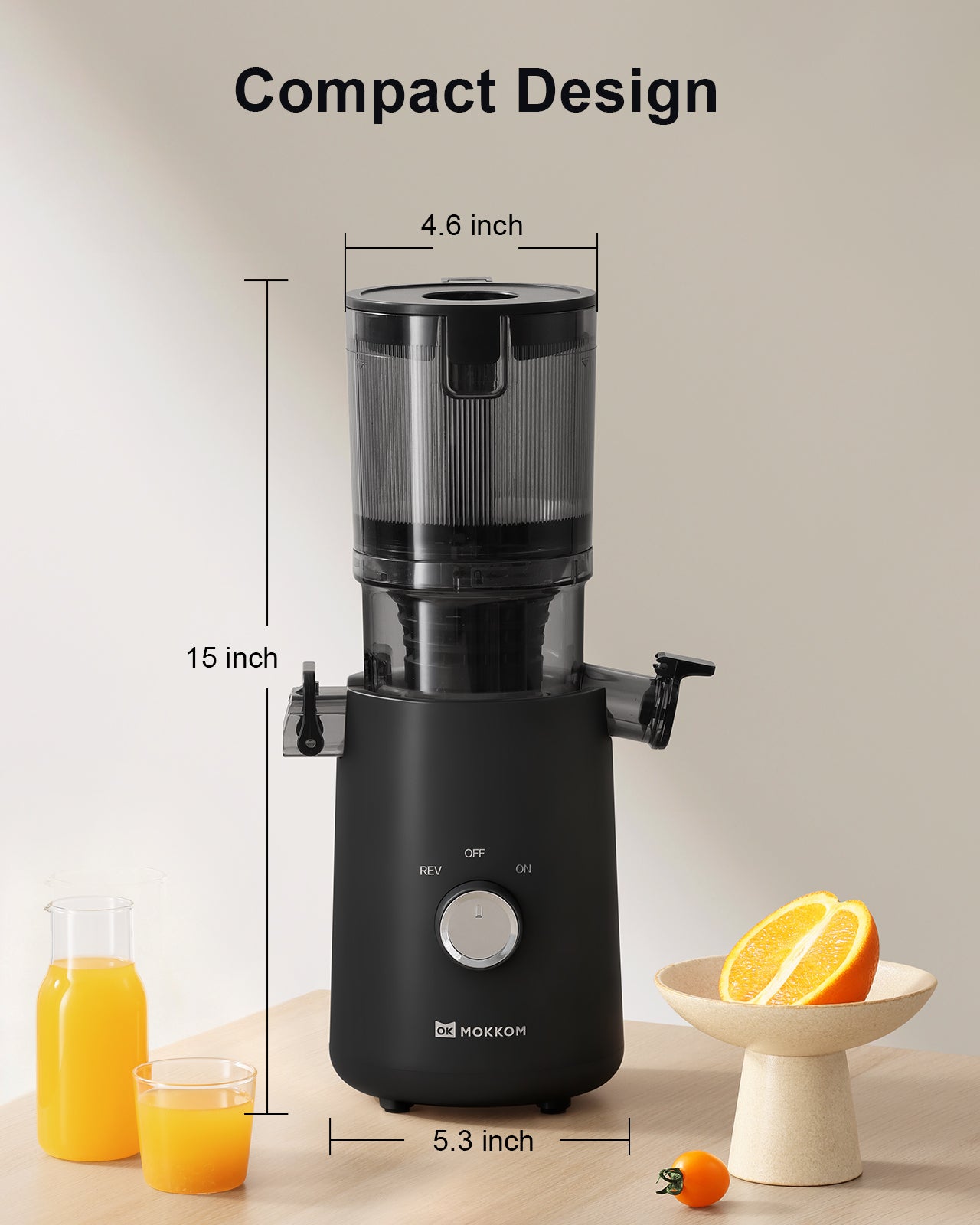 MOKKOM Cold Press Juicer, Updated Large Feed Chute Juice Extractor Machine, High Juice Yield, Slow Masticating Juicer Fit Whole Fruits Vegetables, Black