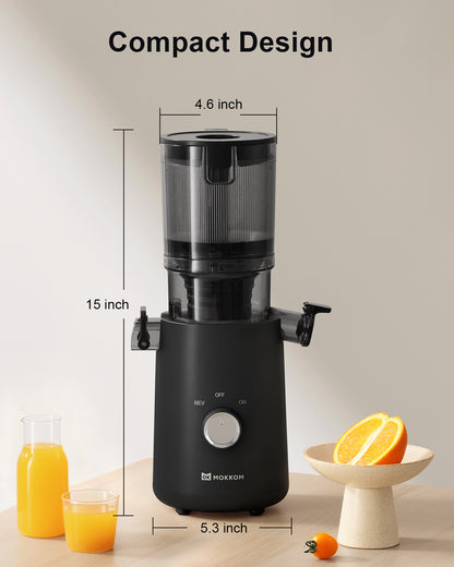 MOKKOM Cold Press Juicer, Updated Large Feed Chute Juice Extractor Machine, High Juice Yield, Slow Masticating Juicer Fit Whole Fruits Vegetables, Black