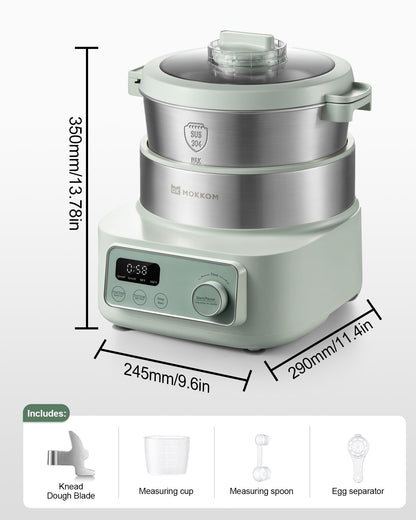 MOKKOM Electric Dough Maker with Proof Dough Function, Microcomputer Timing, 6.34Qt 304 Stainless Steel Bowl, Household Dough Maker Kitchen Flour Kneading Machine, Green