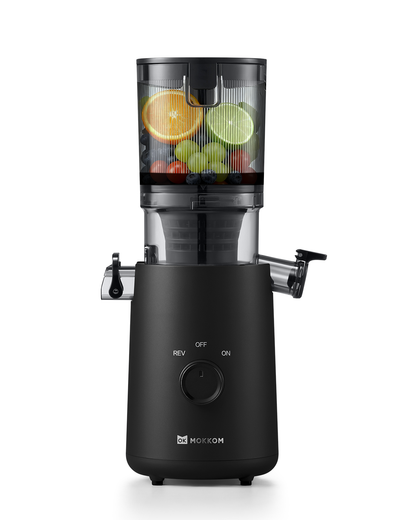 MOKKOM Cold Press Juicer, Updated Large Feed Chute Juice Extractor Machine, High Juice Yield, Slow Masticating Juicer Fit Whole Fruits Vegetables, Black